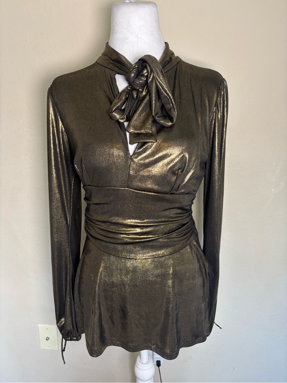 Cache Luxe Women’s Metallic Ruched Tunic Top Size Small